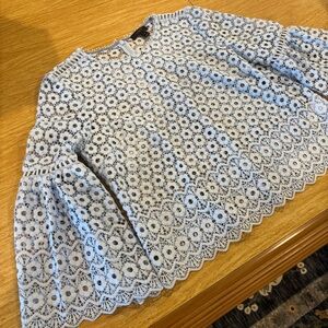 J. Crew Light Blue Floral Lace Blouse